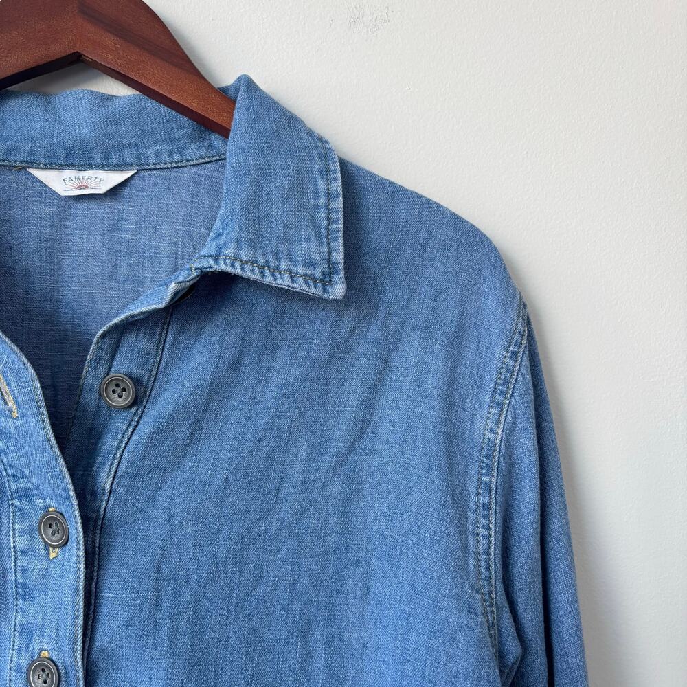 Faherty Linen Denim Oceanview Blouse Sz S - Picture 5 of 9